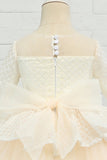 Vestido de menina flor de damasco alto-baixo com arco