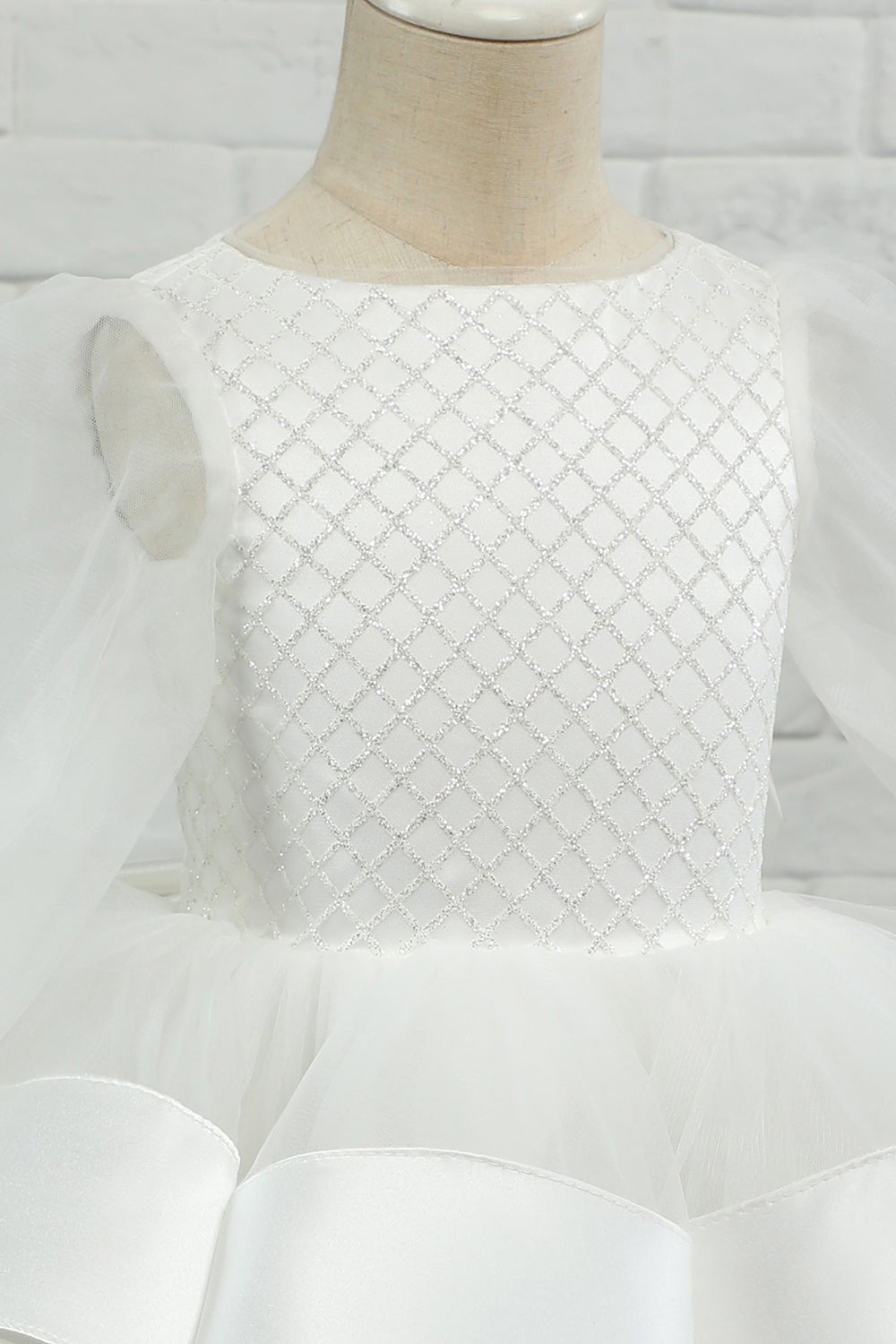 Marfim manga comprida flor menina vestido