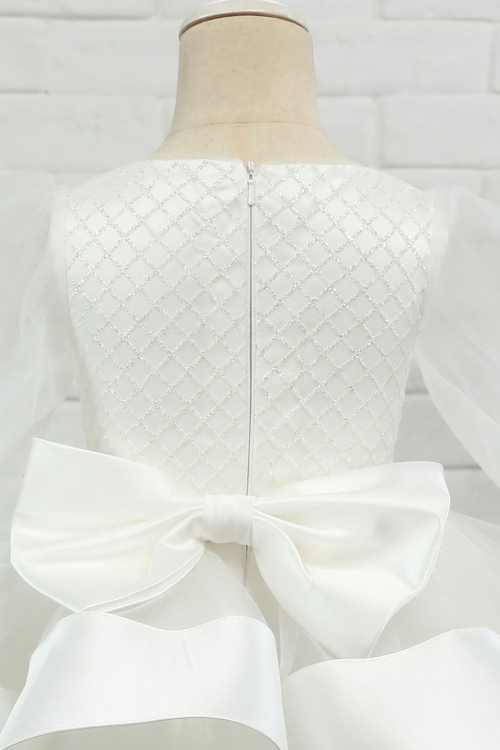 Marfim manga comprida flor menina vestido