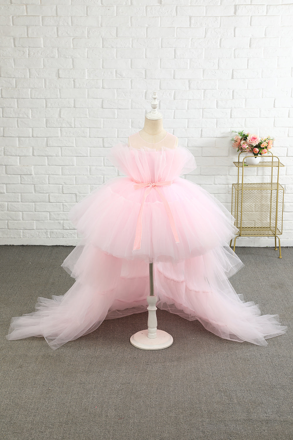 Rosa high low flower girl vestido