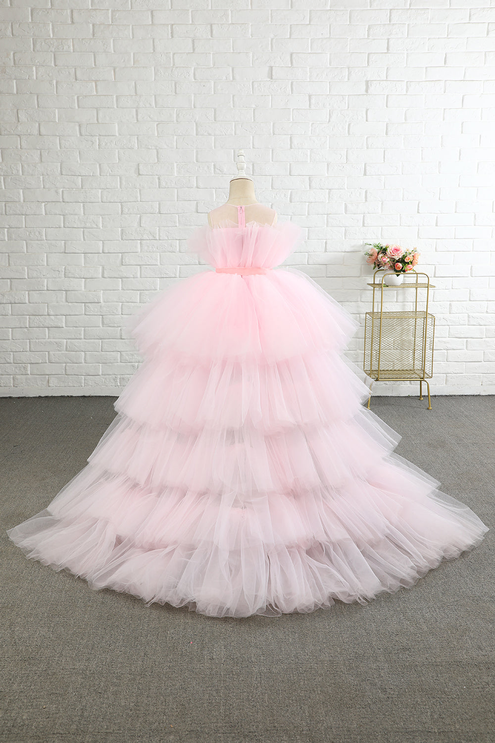 Rosa high low flower girl vestido