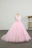 Vestido de menina de flor de comprimento do chão rosa