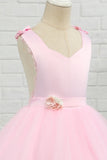 Vestido de menina de flor de comprimento do chão rosa