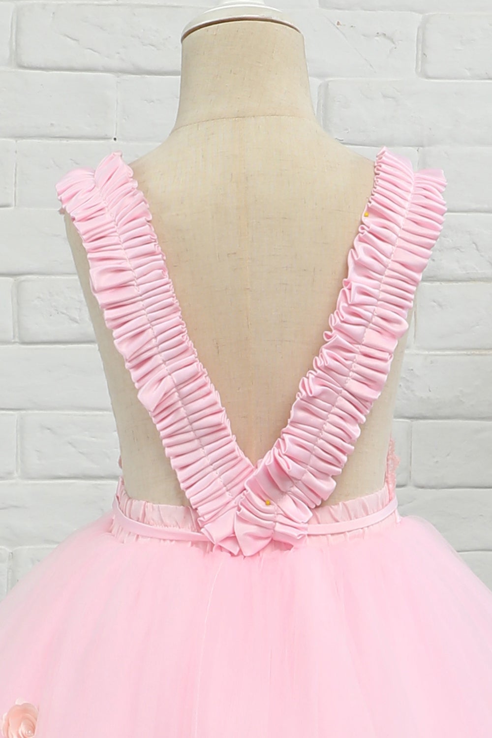 Vestido de menina de flor de comprimento do chão rosa