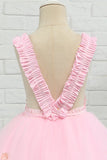 Vestido de menina de flor de comprimento do chão rosa