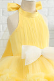 Vestido amarelo halter flor menina