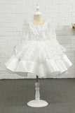 Vestido de menina flor de lantejoulas de marfim com arco
