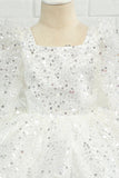 Vestido de menina flor de lantejoulas de marfim com arco