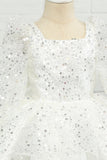 Vestido de menina flor de lantejoulas de marfim com arco