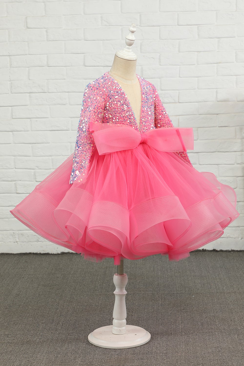 Fuchsia Tulle Lantejoulas Vestido de menina de flor