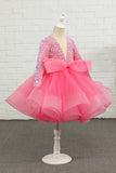Fuchsia Tulle Lantejoulas Vestido de menina de flor