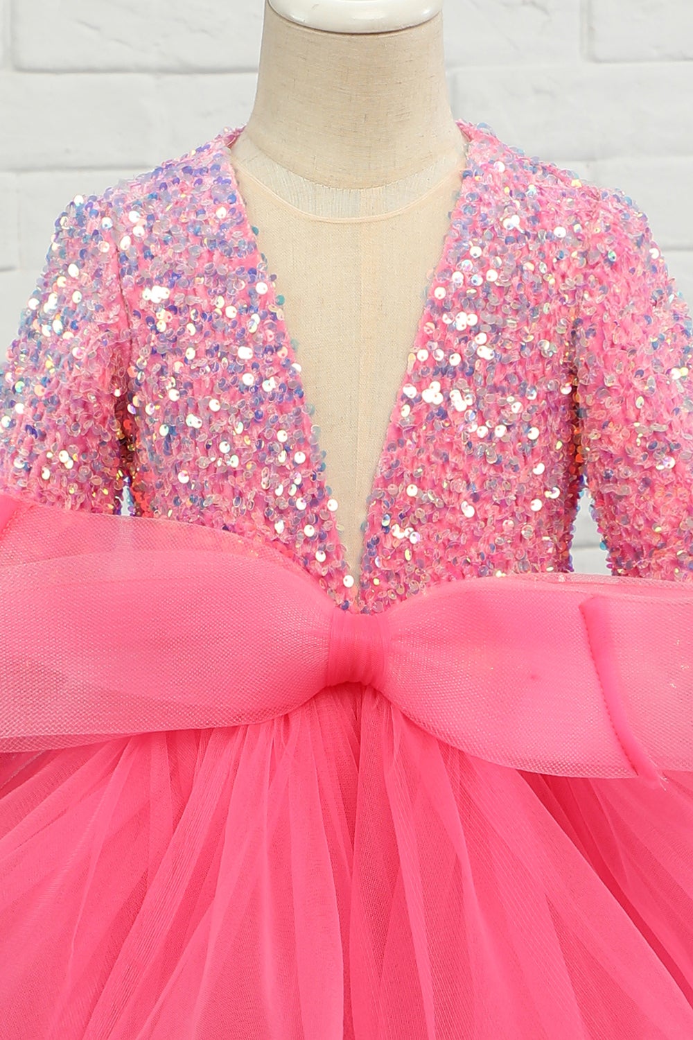 Fuchsia Tulle Lantejoulas Vestido de menina de flor