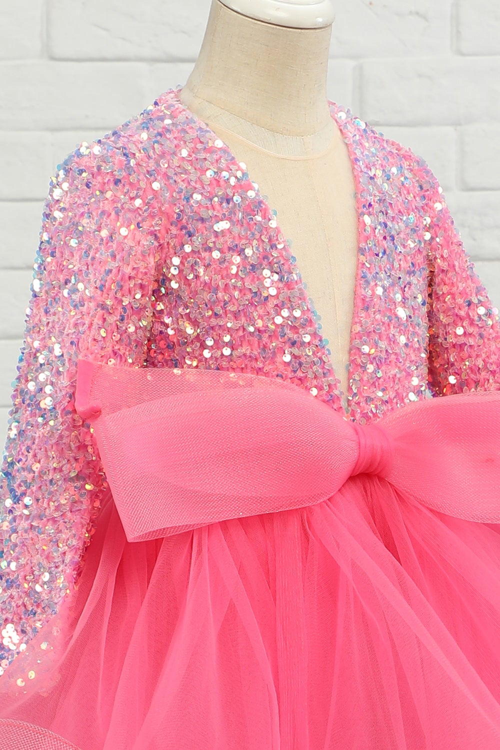 Fuchsia Tulle Lantejoulas Vestido de menina de flor