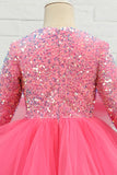 Fuchsia Tulle Lantejoulas Vestido de menina de flor
