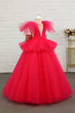 Fuchsia Tulle Flower Girl Dress com arco de lantejoulas