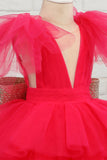 Fuchsia Tulle Flower Girl Dress com arco de lantejoulas