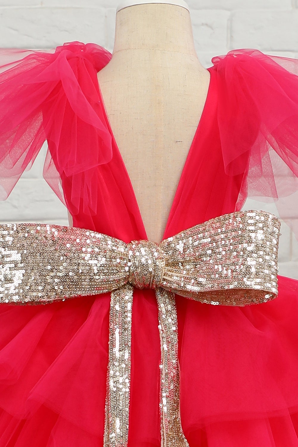 Fuchsia Tulle Flower Girl Dress com arco de lantejoulas