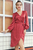 Vestido casual de bolinhas bordô