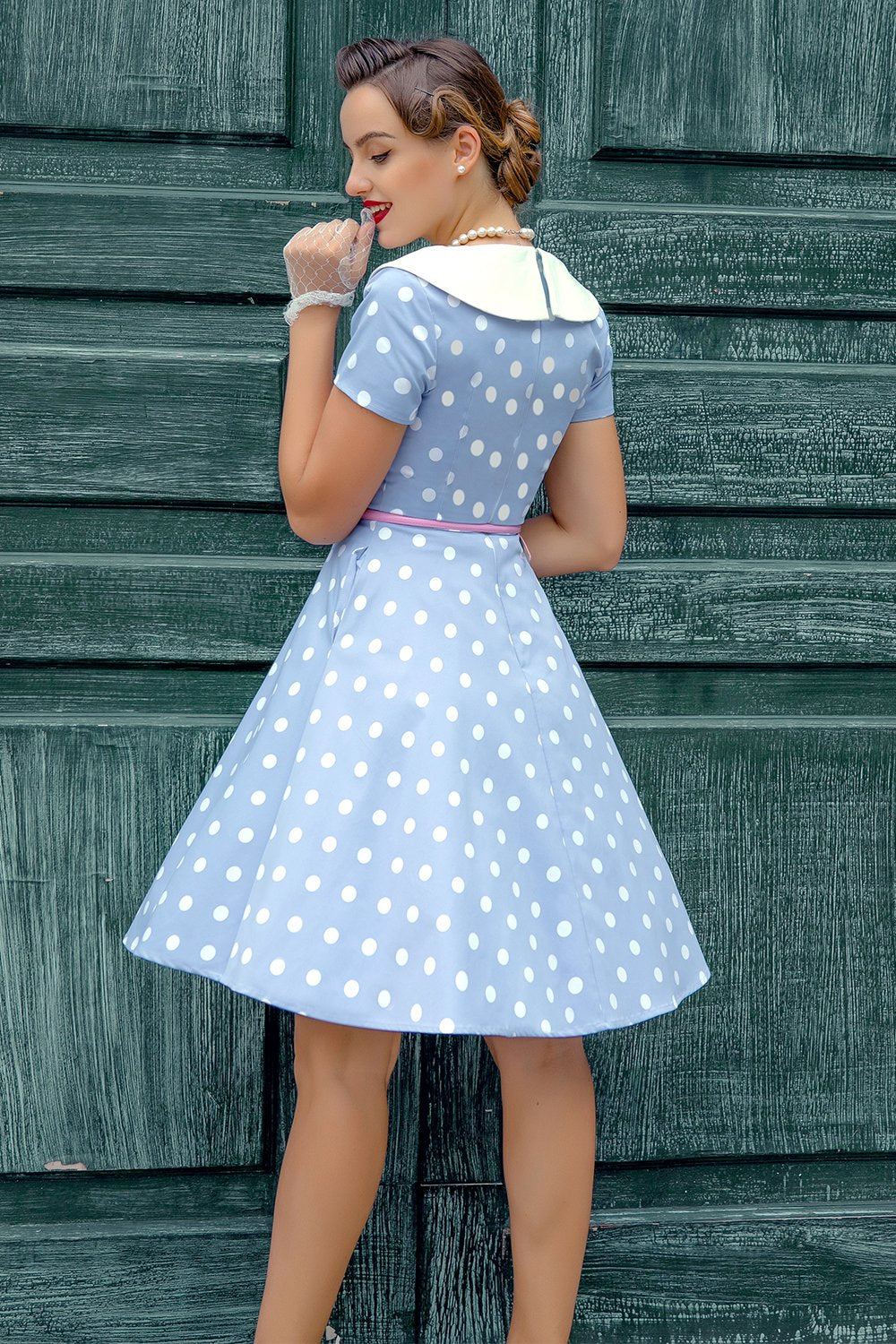 Vestido De Gola Azul Peter Pans 1950