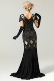 Vestido longo preto de lantejoulas da década de 1920
