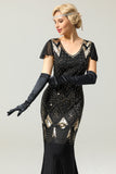 Vestido longo preto de lantejoulas da década de 1920