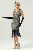 Women Gold 1920s Fringe Sequin Dress
