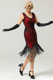 Vestido vermelho e preto Deep V Neck Flapper 1920