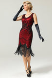 Vestido vermelho e preto Deep V Neck Flapper 1920