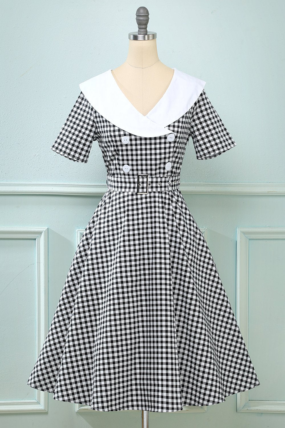 Vestido preto plaid Flare Vintage 1950s