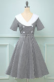 Vestido preto plaid Flare Vintage 1950s