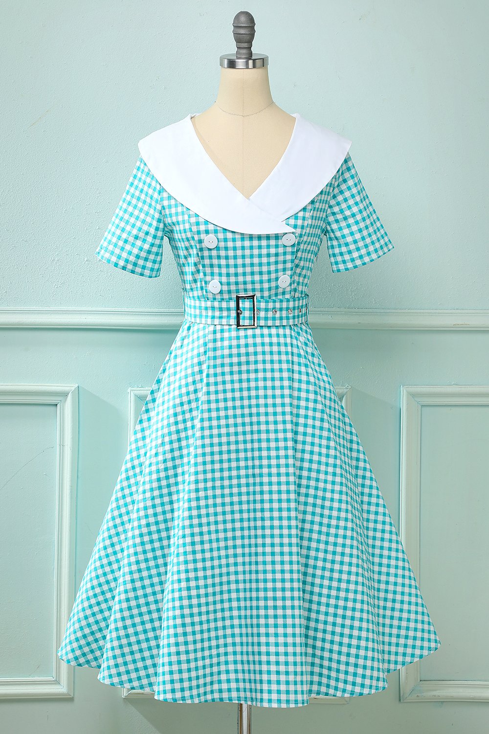 Vestido preto plaid Flare Vintage 1950s