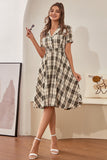 Vestido verde de mangas curtas xadrez vintage de 1950