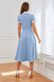 Vestido azul de balanço dos anos 50 com bolsos