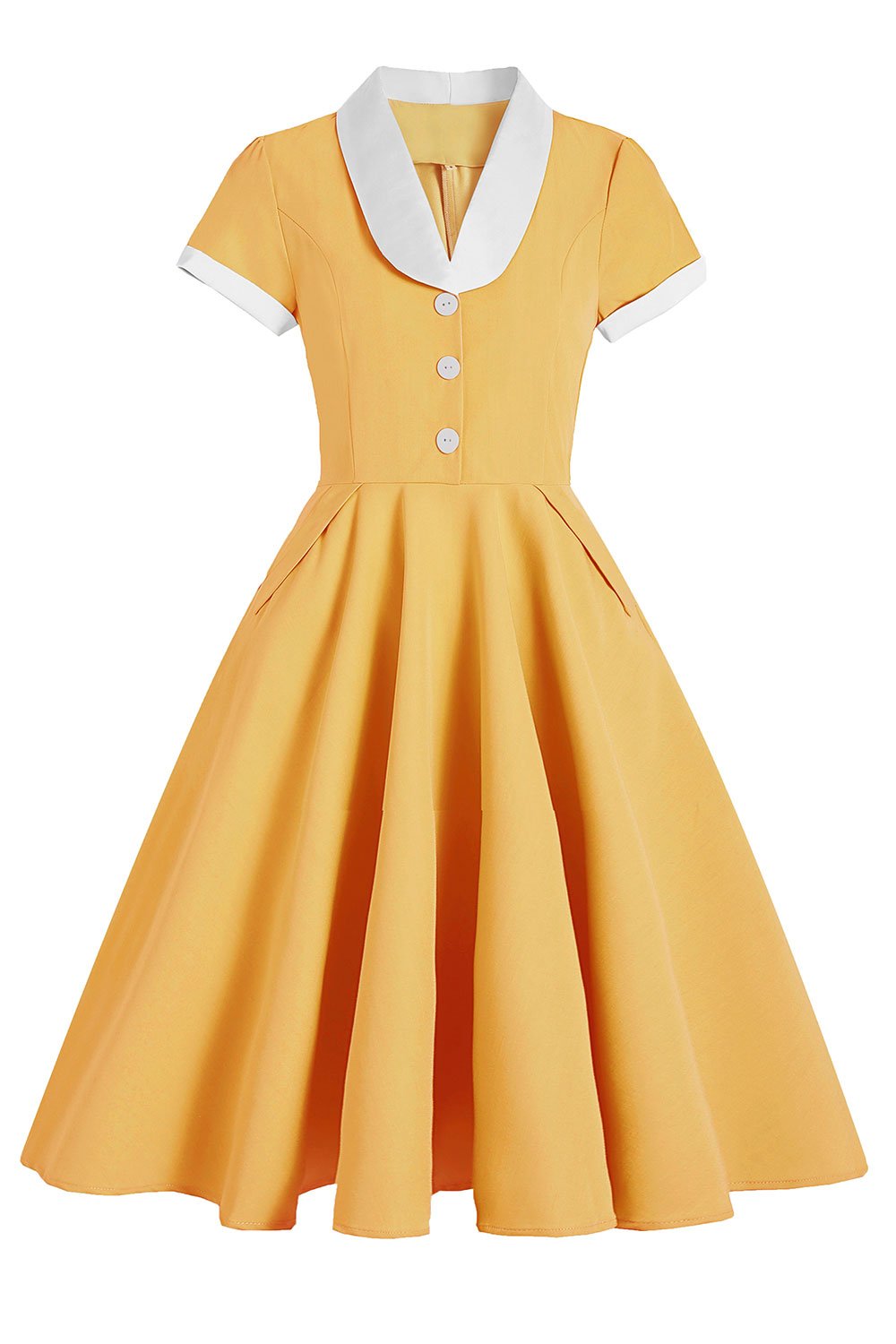 Vestido azul de balanço dos anos 50 com bolsos