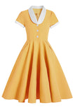 Vestido azul de balanço dos anos 50 com bolsos