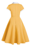 Vestido azul de balanço dos anos 50 com bolsos