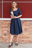 Vestido vintage de xadrez azul verde