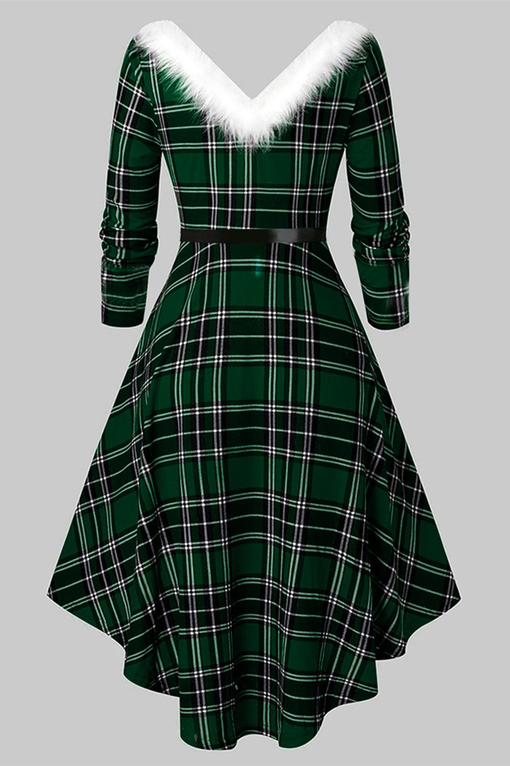 V Pescoço Manga Comprida Vestido de Natal xadrez