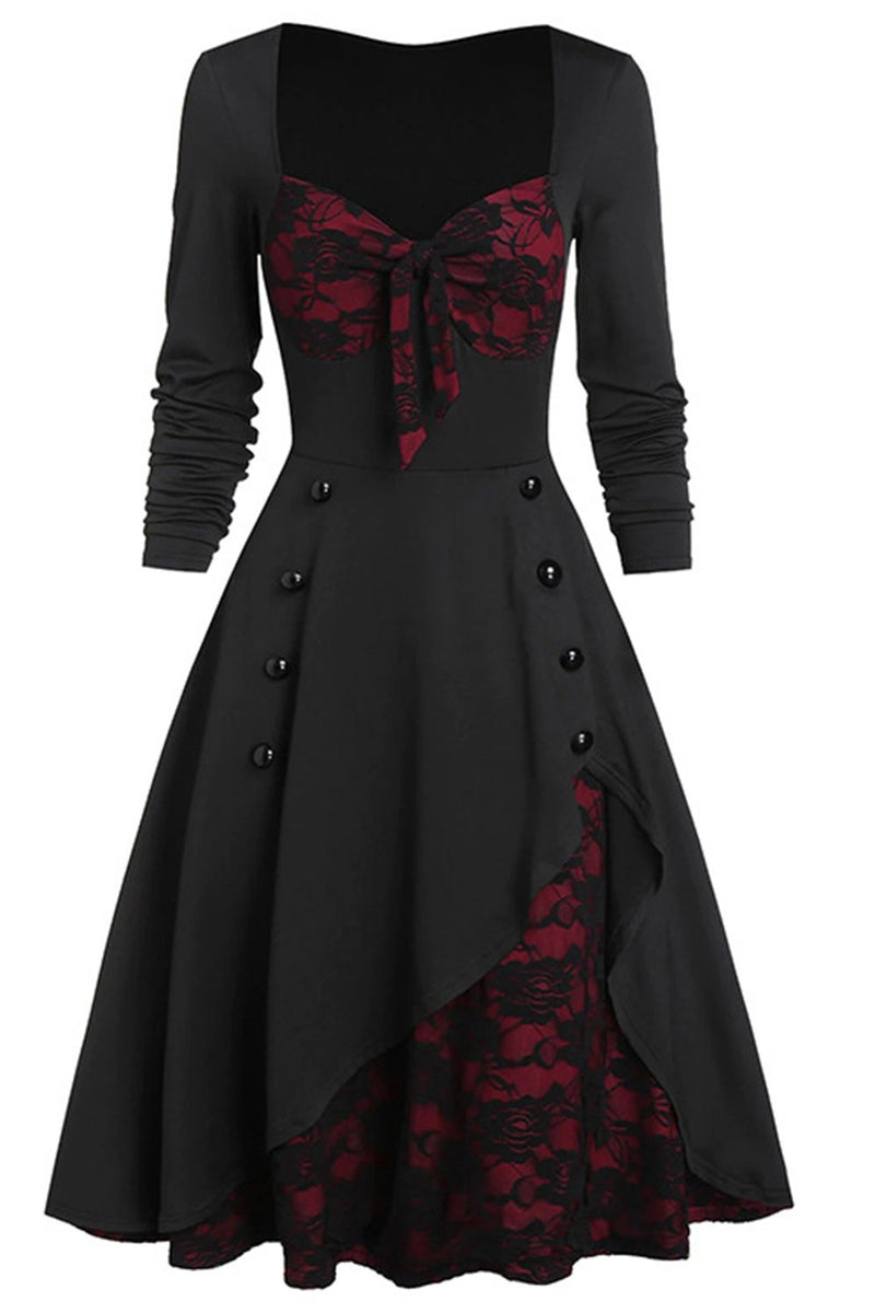 Vestido vintage para mulheres, vestido de Halloween clássico preto