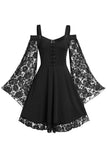 Borgonha Flare Mangas Vestido de Halloween