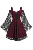 Borgonha Flare Mangas Vestido de Halloween