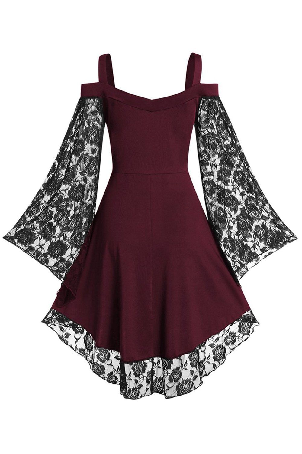 Borgonha Flare Mangas Vestido de Halloween