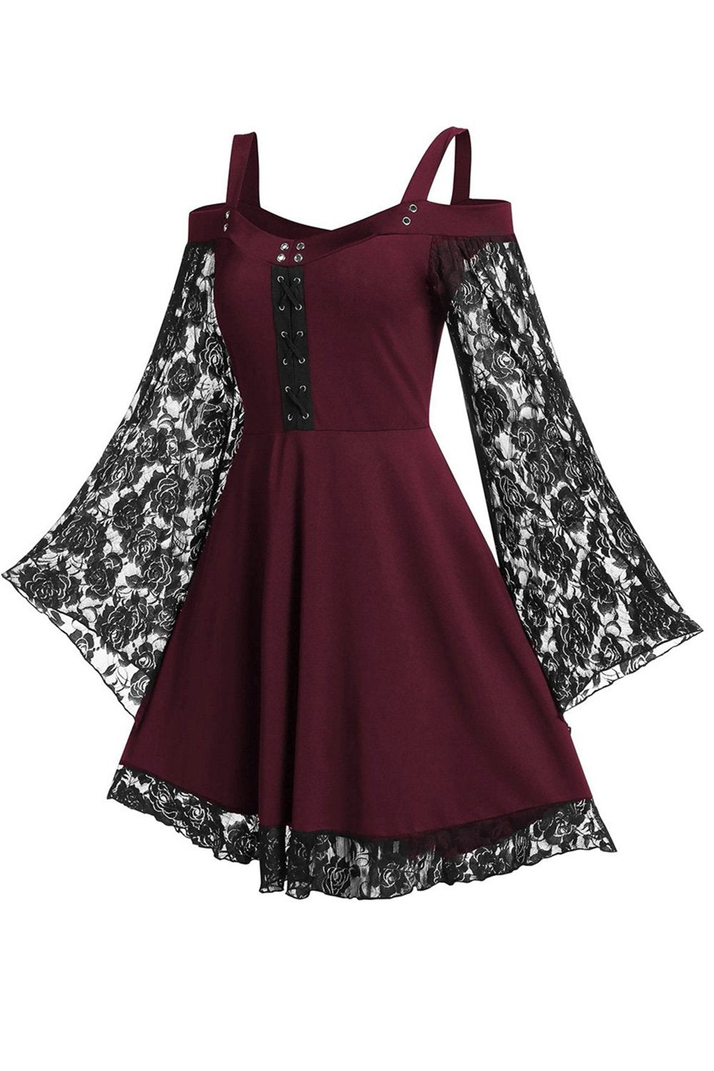 Borgonha Flare Mangas Vestido de Halloween