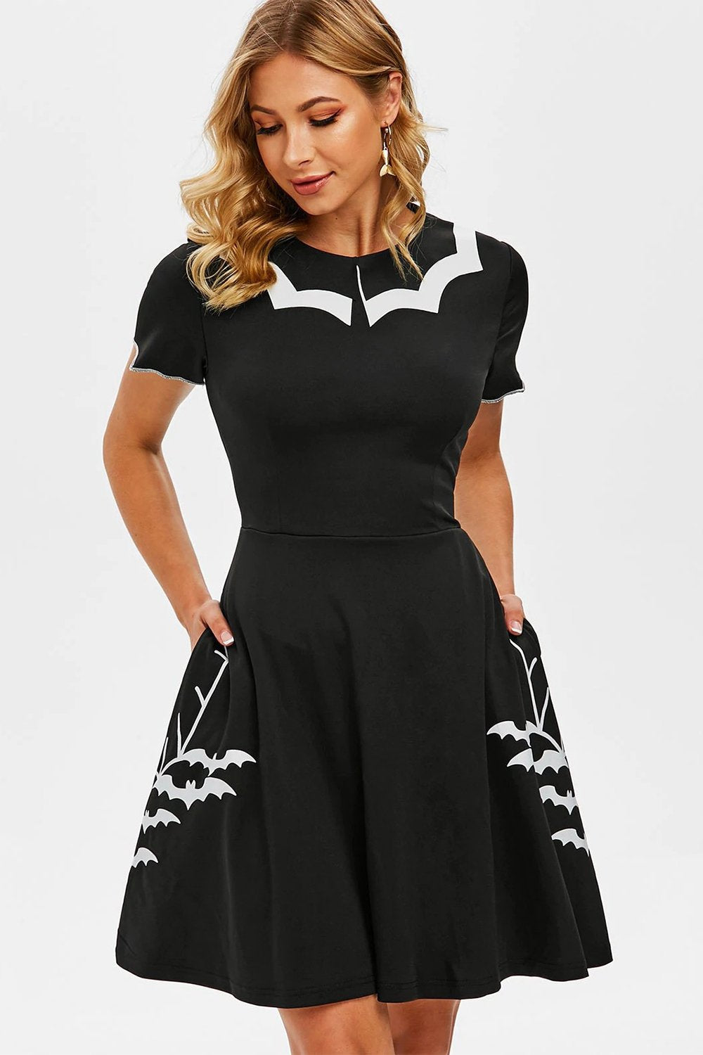 Vestido de Halloween de impressão de morcego preto