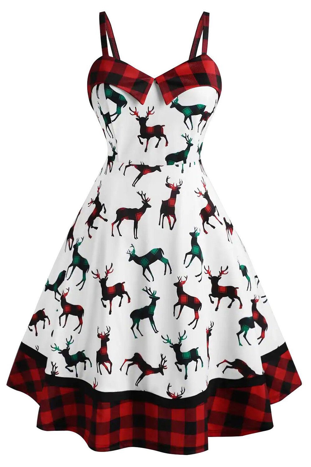 Vestido de Natal de impressão de xadrez branco