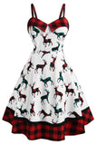 Vestido de Natal de impressão de xadrez branco