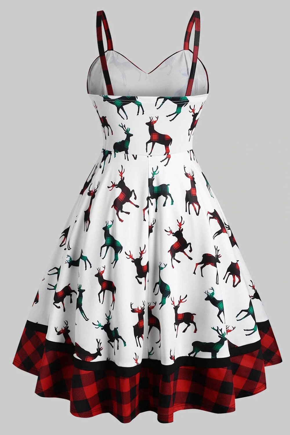 Vestido de Natal de impressão de xadrez branco