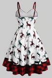 Vestido de Natal de impressão de xadrez branco