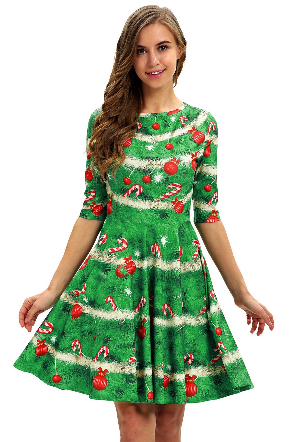 Vestido vintage de Natal de impressão verde