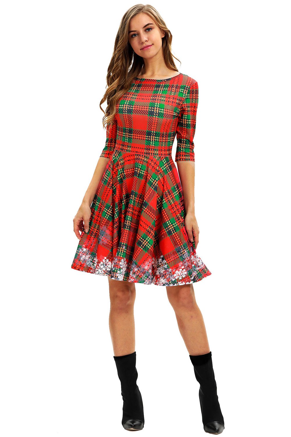 Vestido vintage de Natal de impressão verde